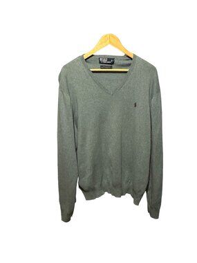 Polo By Ralph Lauren Mens Blue Grey V-Neck Sweater Size XL 100% Pima Cotton